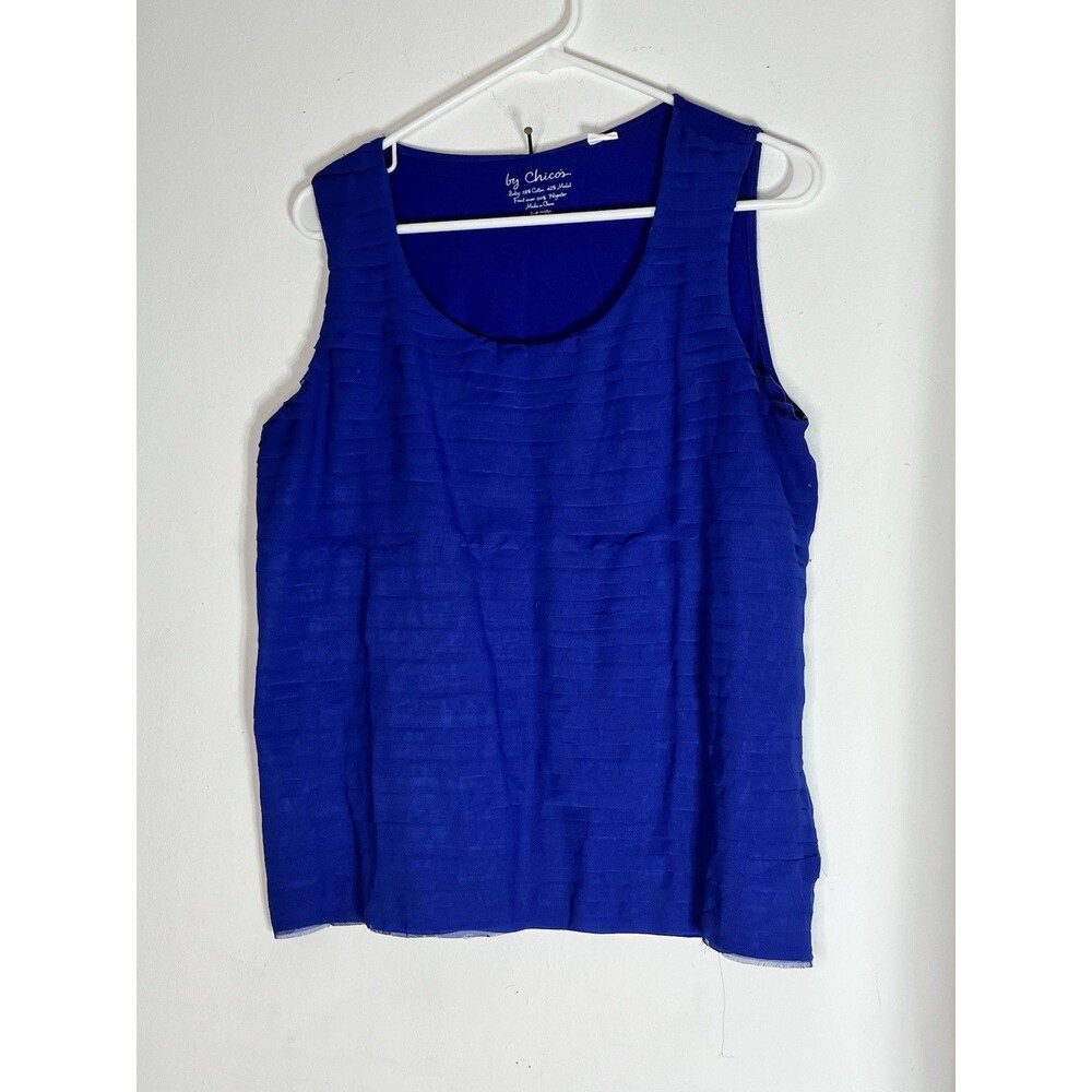 Chicos Ocean Waves Ruffle Blue Blouse sz 2 / L (30